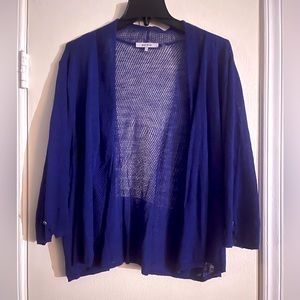 Blue sweater, great to pair with sundresses or tank tops. Excellent condition